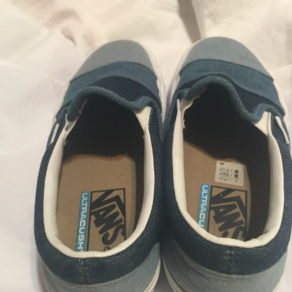 Vans Slip‎ On Blue Denim Ombré Shoes Size Womens 6, Mens 4.5